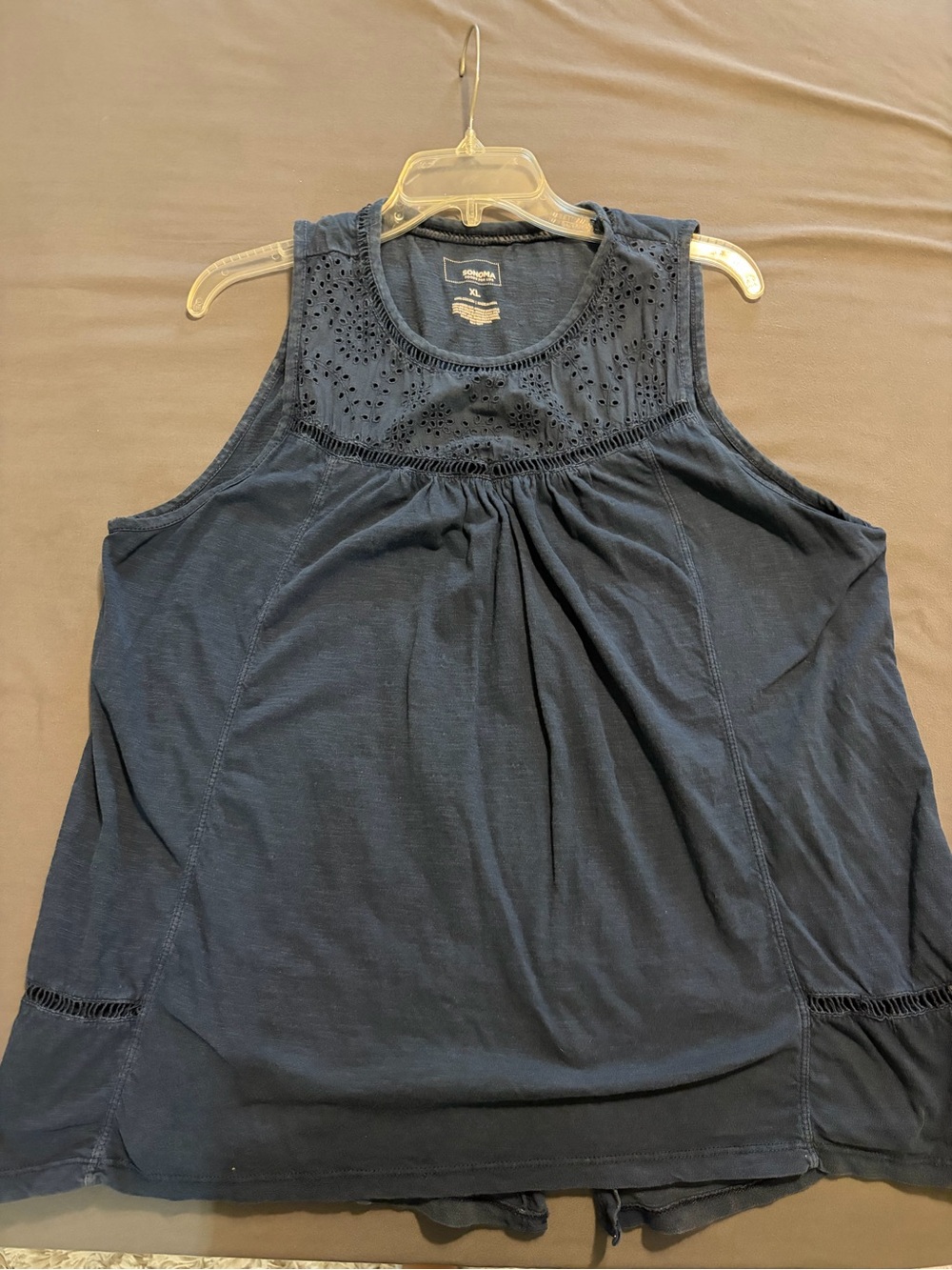 Sonoma Navy Eyelet Yoke Sleeveless Tank